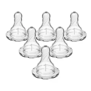 Natural Flow Level 1 Narrow Baby Bottle Silicone Nipple, Slow Flow, 0m+, 100% Silicone Bottle Nipple, 6 Count (Pack of 1)