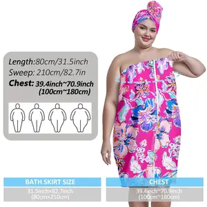 XXXXL plus size bath skirt set, colorful and bright floral design, suitable for women, after the bath spa and swimming pool absorbent hair wrap. Home / travel essentials