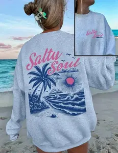 Vintage 90s Babe Letter Print Fleece Pullover, Casual Holiday Style Round Neck Sweatshirt, Fall & Winter Thick Fabric Loose Fit O