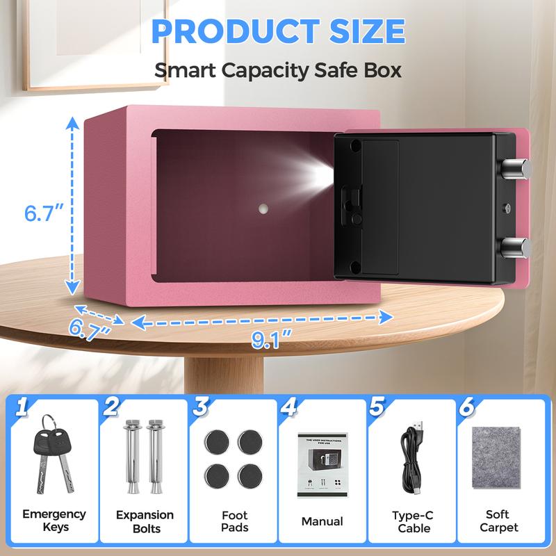 [Pink in Love] RXDSAFE Smart Digital Safe Box for Valentine's Day Gift, Home, Office, Drawer Security Lock Box With LED Light, Alarm System, Keypad, Ideal for Money, Passports, Jewelry,Pink,White,Black, Hidden Closet