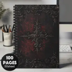 1pc Gothic Halloween Spiral Notebook, Devotional Notebook, 50 pages, 5.5x8.3 inches, with a dark fantasy cover design, suitable for writing, journaling, Bible study, and a unique gift for birthdays, Christmas, Halloween, ideal for stationery lovers