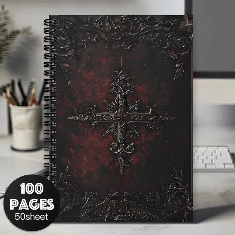 1pc Gothic Halloween Spiral Bound Notebook, Devotional Notebook, Journals for writing, 50 pages, 5.5x8.3 inches, dark fantasy cover design, suitable for writing, journaling, Bible study, unique gift for birthdays, Christmas, ideal for stationery lovers