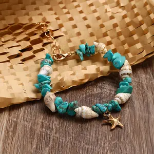 Starfish Shell Bracelets for Women Trendy Summer Boho Seashell Pendant Beach Bracelets Gold Charm Choke Bracelets Dainty Statement Bracelets Fashion Surfer Jewelry Gift