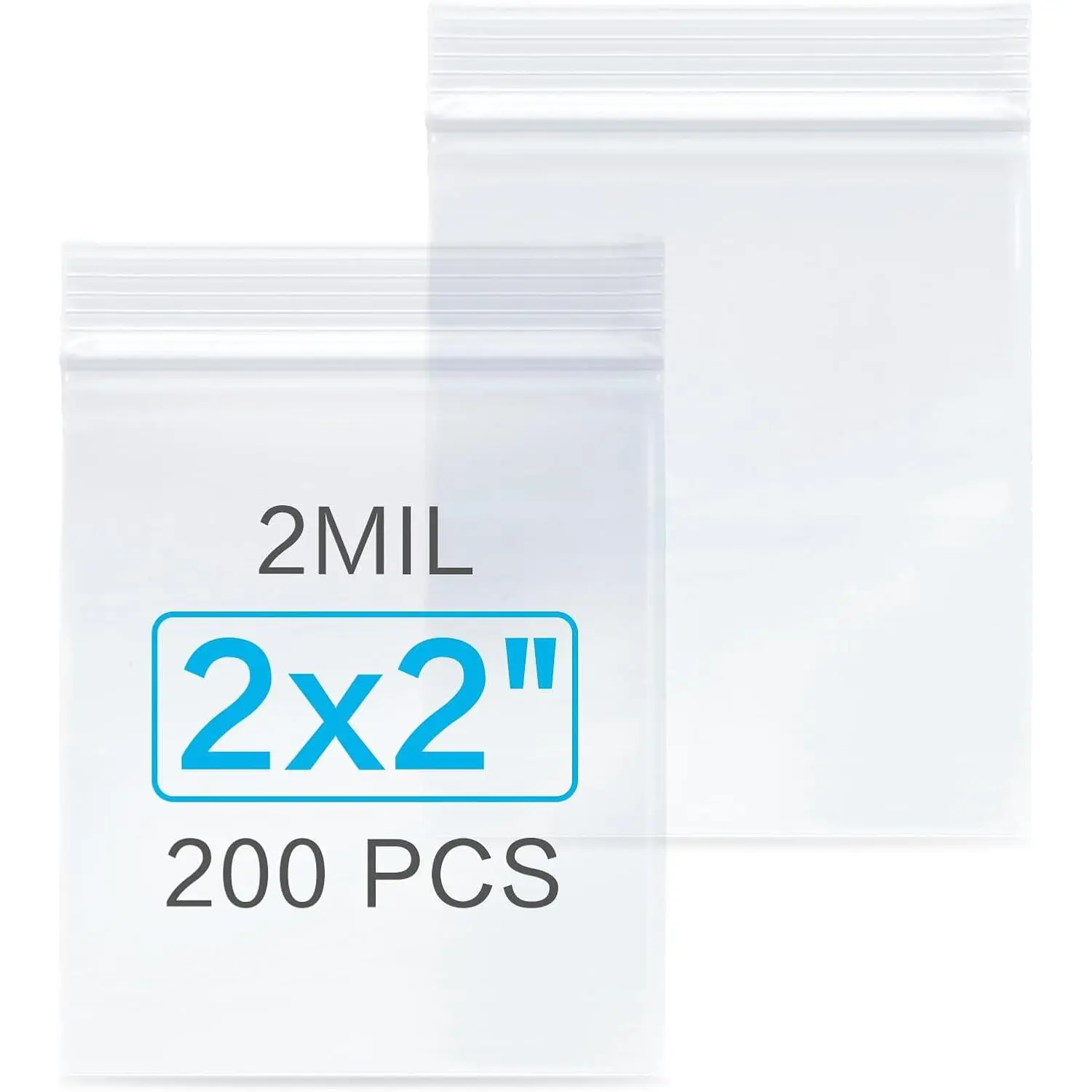 200 count 2" x 2" Clear Zip Bags, 2 Mil Thick, Small Bags, Reclosable Zip Lock Plastic Baggies for Necklace, Ring, , Beads, ,