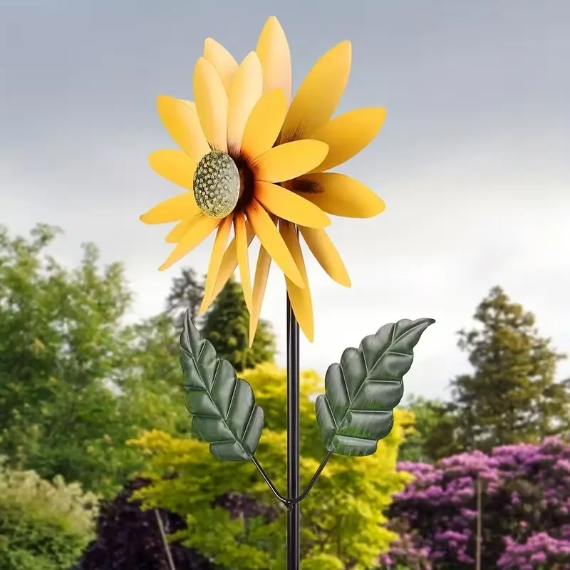 Retro Sunflower Windmill, Outdoor Wind-Powered Rotating Windmill with Ground Stake, Metal Double-Sided Garden Accessories Decor, Garden Sculptures And Decor, Garden Sculptures Statues for Garden, Yard, Lawn, Patio