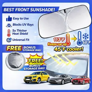 Foldable Anti-Uv Windshield Sunshade Effectively Blocks High Temperatures and UV Rays! Suitable for Sedans, SUVs and MPVs | Easy to Use, Universal Design | Thickened Sunshade,Silver Titanium Car Accessores!