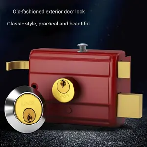 1pc Heavy-Duty Red Traditional Steel Door Lock Set with Dual Tongue, Polished Metal Finish, Keyed Entry for Home Bedroom Indoor Wooden Doors, Enhanced Security, Classic Design with Knob Control