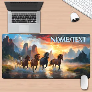 1pc Customized Name/Text, Running Horses Patterns HD Printed Pad for Desk, Multi Functional XXL Mousepad, Keyboard Gaming Mouse Mats, Office Computer PC Gamer Desk Mat.Gifts for Family Friends