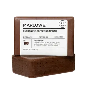 MARLOWE. No. 109 Energizing Coffee Soap Bar for Men - Fresh Brew Scented Body Soap Blend with Cocoa and Coconut Notes Caffeine Exfoliate Moisturize Cleanser Cleansing