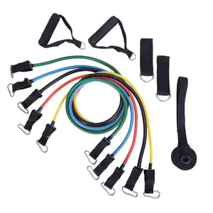 Portable Fitness Rally - 11 Pack Resistance Bands with Handles & Anchor for Home Strength Training - Black Red Blue Green Yellow - Soft Foam Handles for Comfortable Use