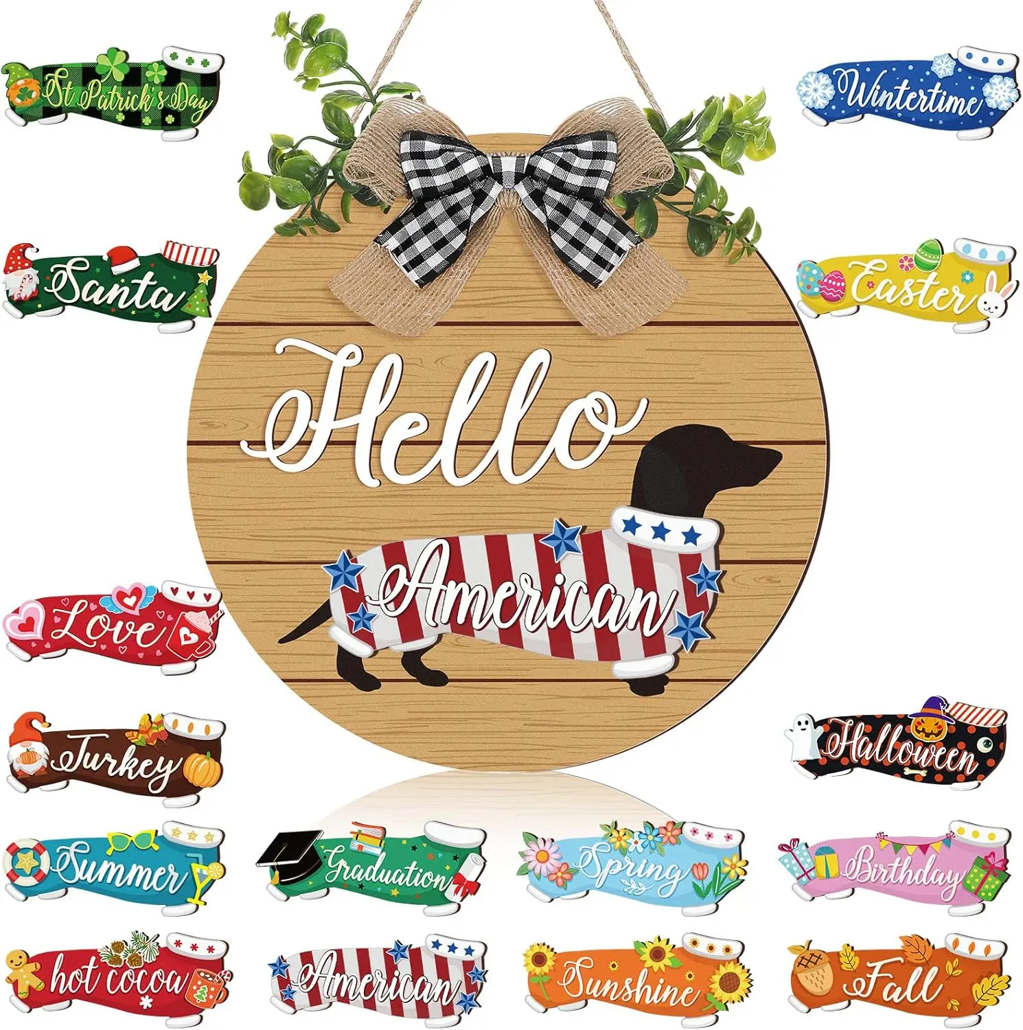 Halloween Dachshund Decor Interchangeable Welcome Sign Dog Lover Gifts Weiner Dog Decor Weiner Wreath Gifts For Dachshund Lover, Magnet Welcome Sign For Home Door Outdoor Porch Garden, Birthday Summer Party Decoration