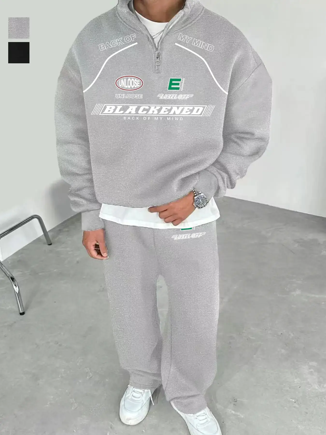 Men's Sportswear Casual Set, Streetwear Tracksuit Set, Includes Half-Zip Hoodie & Sports Pants, Street Style with Trendy Look, Perfect for Daily Wear