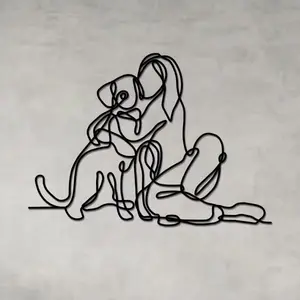 Metal Wall Art, Line Sculpture of Woman with Dog, Perfect Wedding Gift Or Home Office Wall Decor, Garden & Patio Decoration