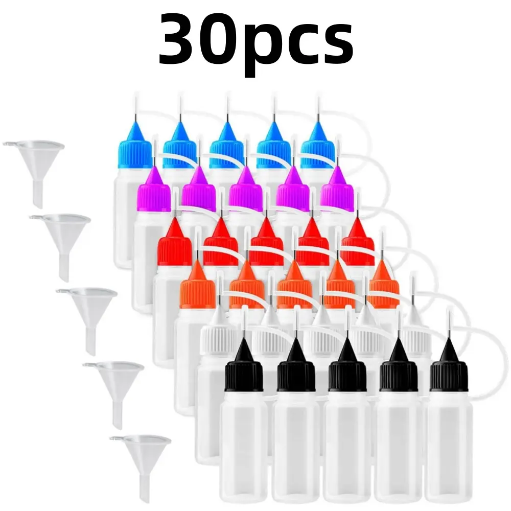 30 pcs Precision Needle Tip Glue Applicator Bottles 10ml Needle Tip Squeeze Glue Bottles Translucent Glue Bottles with 5 Funnel for DIY Paint Paper Quilling Craft Glue Ink Liquid Acrylic Painting