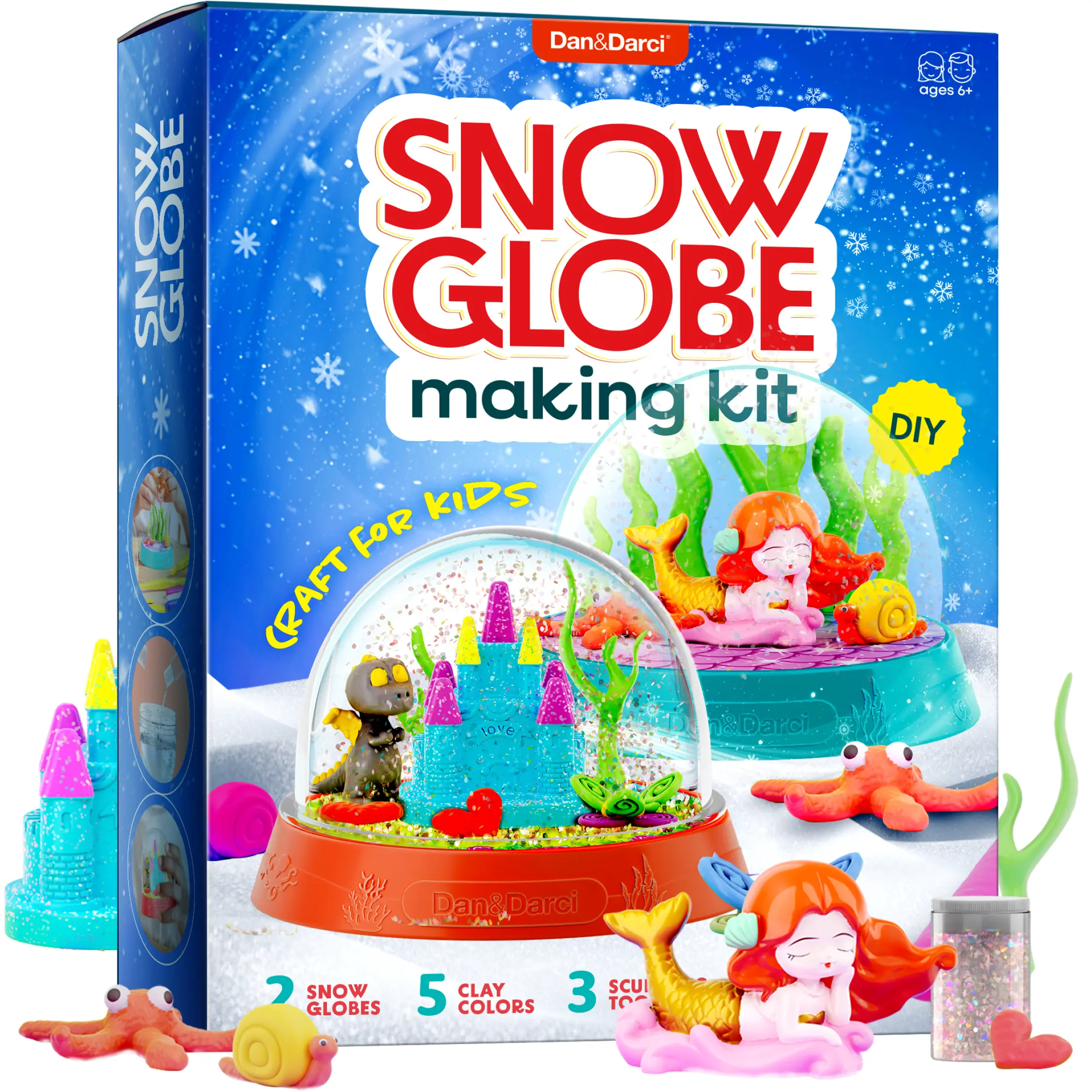 Snow Globe Making Kit – Create 2 Winter Wonderlands with Clay Figures & Glitter Snow