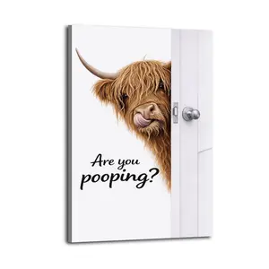 Are You Pooping Highland Cow Artistic Wall Decor, Waterproof Canvas Poster, Cute And Vibrant Poster for Bathroom, Living Room, Bedroom, Dorm, A Perfect Gift Idea for New Year Home Decor