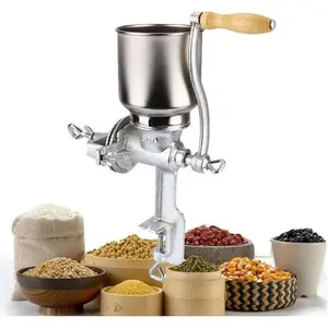 Manual Hand Crank Grain Grinder, Cast Iron Corn Mill with Clamp, Silver – Grind Wheat, Coffee, Nuts, Spices & Grains for Home Kitchen or Commercial Use
