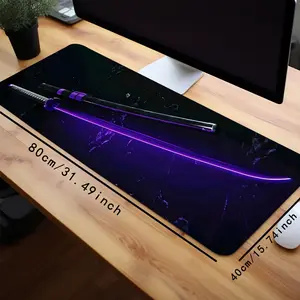 1pc Neon Samurai Sword Mouse Pad Glowing Katana Design Desk Mat Rubber Base with Stitched Edge Non-Slip Desk Accessories XL Mousepad for Office Home as Gifts for Men Women Birthdays,Christmas,Halloween Day