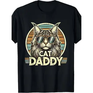 [100% Cotton] EWHCat Daddy Cool Maine Coon Cat Father's Day Retro Cat Dad T-Shirt