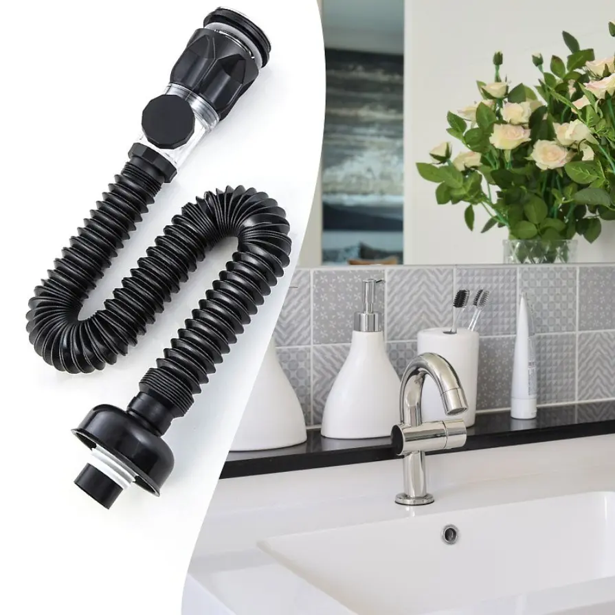 Abs Stainless Steel Flip Valve Drain Pipe, Odor-Proof Sink Drain, Side and Straight Dual Hole Design, Universal Bathroom Cabinet Drain Tube, Bathroom Fixture Accessories, Bathroom Accessory