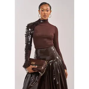 VELMA VINYL SINGLE SLEEVE SCALE TOP IN BROWN