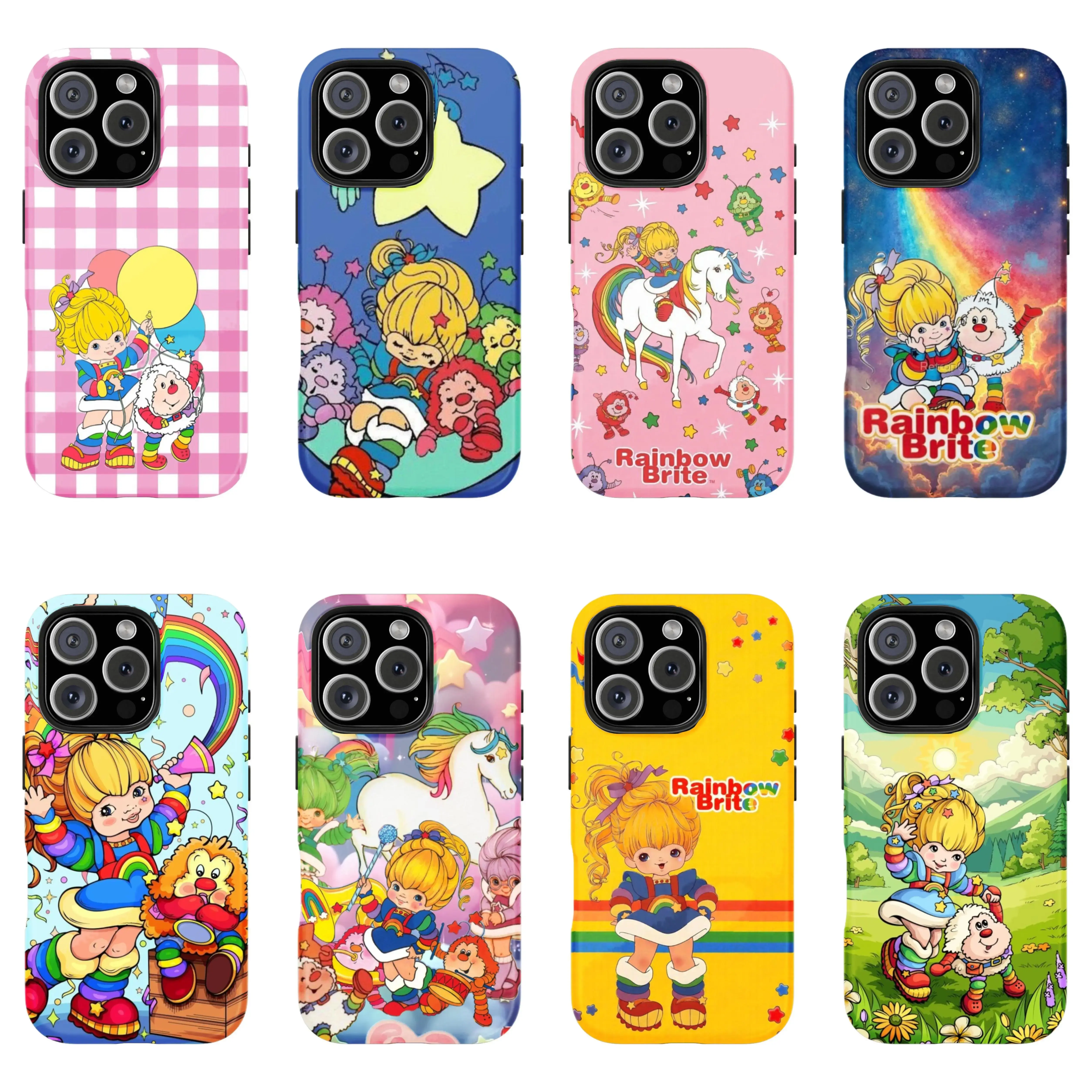 Cartoon Rainbow Brite Film Custom Cellphone Case, Vibrant 80s Nostalgia Graphic Polycarbonate Casing, Happy Core Aesthetic Rugged Resistance Shield for iPhone 17,16,15,14,13,12,11 Mini Pro Max Air Plus Devices Accessories
