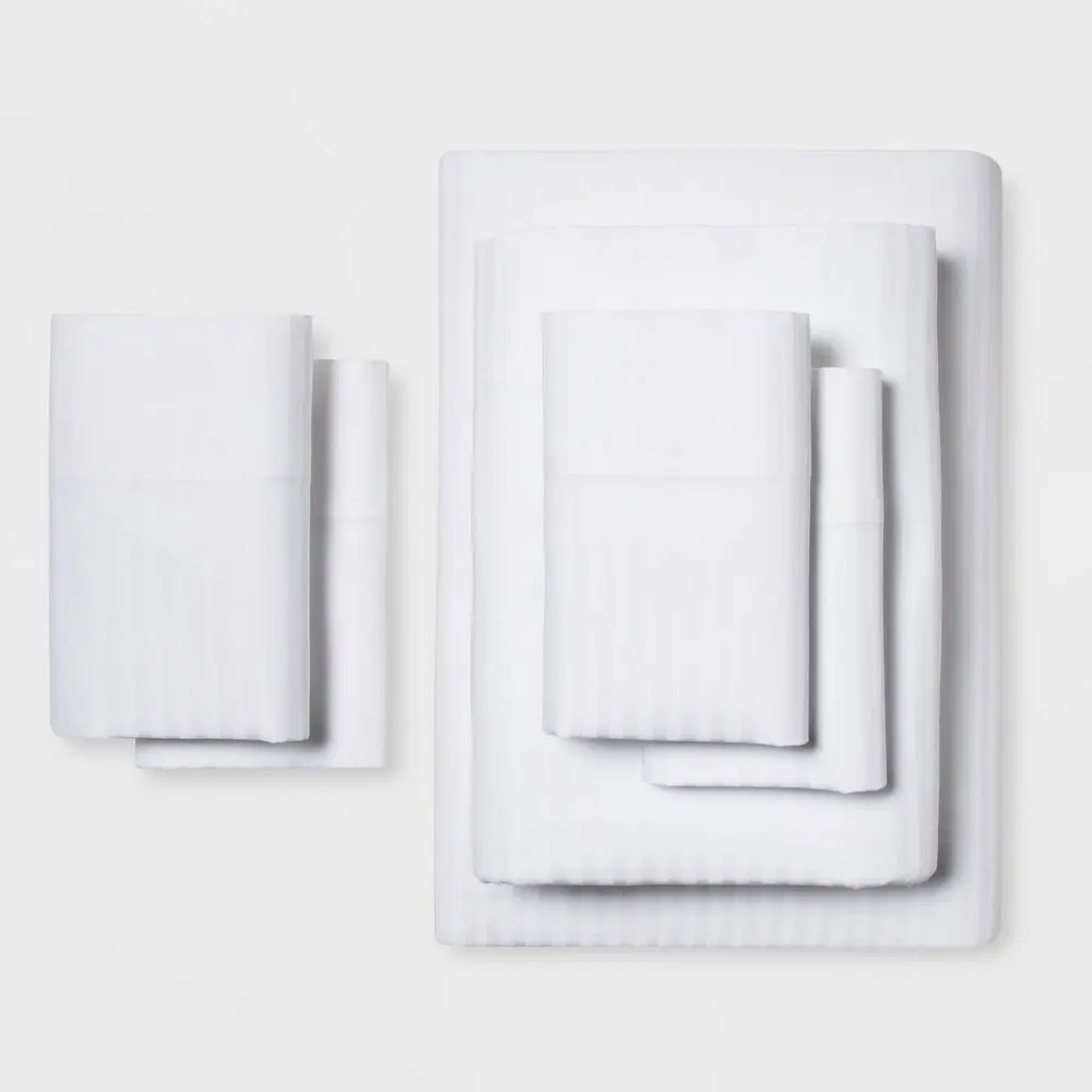 Full 6pc 400 Thread Count Damask Solid Sheet Set White - Threshold: Cotton Sateen OEKO-TEX Certified Fits 18" Mattress