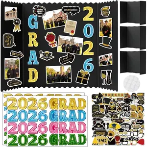 4 Set Graduation Photo Trifold Poster Board, Class of 2026 Graduation Picture Display Boards with Colorful Grad Stickers, Photo Display Board for Grad Party Multiple Pictures Table Decor, 24 x 16 Inch