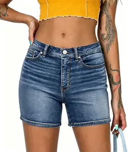 SANMM 2026 Women's Trendy High/Mid Waisted Stretchy Denim Shorts Blue Jean Jorts for Vacation Beach Club Party Night Out