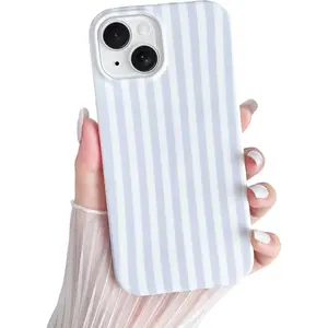 X-PCS08  for iPhone 13 Case Cute Striped Phone Case Soft TPU Slim Shockproof Phone Cover for Women Girls, Blue and White Smartphone Cellphone