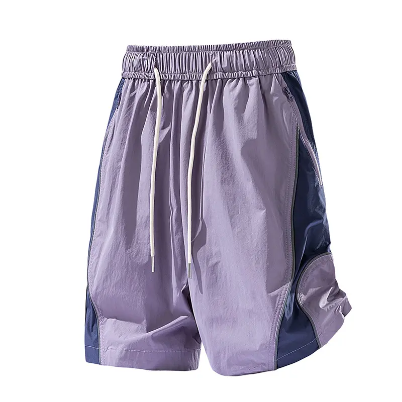 Men's Side Contrast Spliced Quick Dry Five-Point Shorts, Drawstring Elastic Waist Sports Pants, Lightweight Breathable Casual Shorts For Campus Fitness Daily Travel # SummerWins