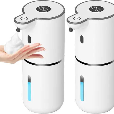 2-Pack Wall Mount Touchless Electric Soap Dispensers, USB Rechargeable for Bathroom, Hospital, Business, Home, Adjustable, Bathroom Accessories, Waterproof, Automatic, 5000‑Cycle Life