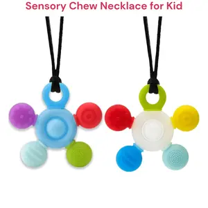 Sensory Chew Necklace for Kids, Silicone Chewy Necklace Oral Motor Fidget Toy Birthday Gift Father Day Gift