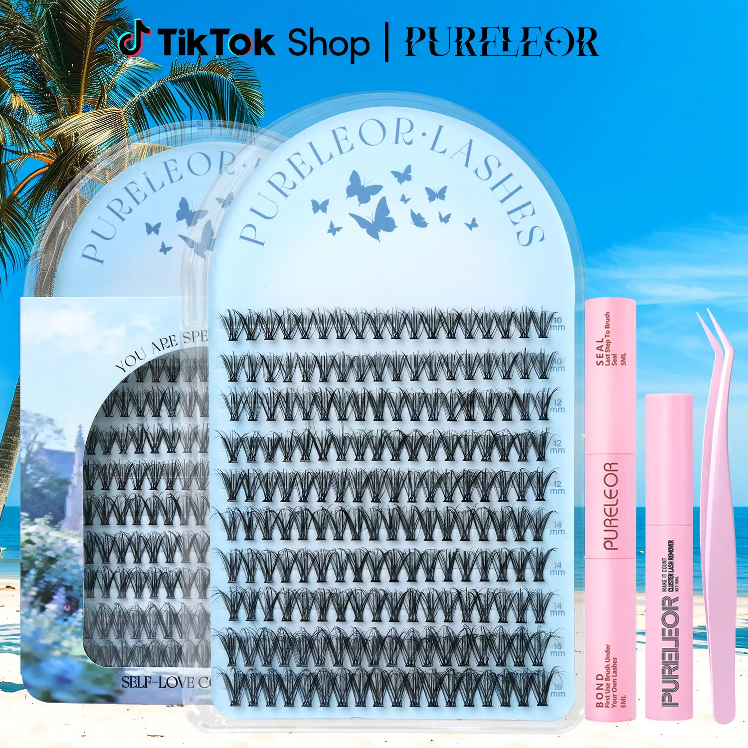 PURELEOR Cluster Lashes D-Curl DIY At Home Eyelash Extensions Natural Lash style Mixed 10-12-14-16mm For Date Night