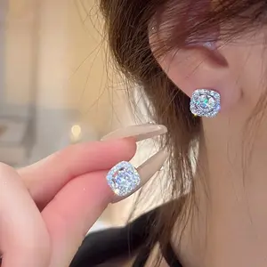 925 silver needle earrings with sparkling diamonds and crystals, light luxury DDES0481, elegant and high-end niche earrings, 14K gold-plated