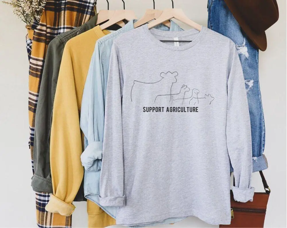 Support Agriculture Livestock Long Sleeve T-Shirt, Support Agriculture Shirt, Show Cow Long Sleeve Shirt, Show Crewneck