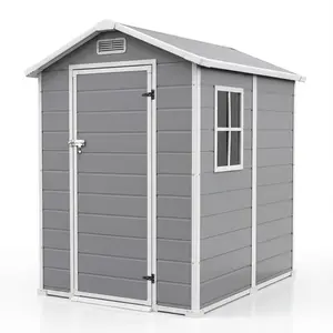 Durable Waterproof Resin Outdoor Storage Outdoor Storage with Floor – 4x6 FT, Window, Sloped Roof, Lockable Door, Easy Assembly – Ideal for Patio, Backyard, Lawn Mower, Bike & Tool Storage – Light Gray