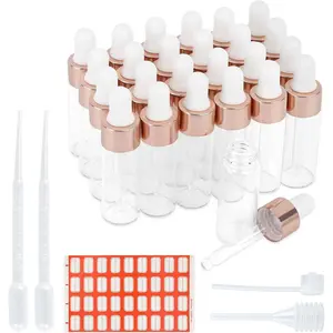 25 Pcs Transparent Rose Gold Glass Dropper Bottle for Essential Oil Perfume Mini Glass Bottle Beauty & Personal Care Organiser Dispenser Set Canister