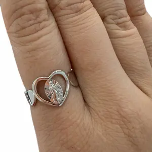 925 Silver Three Hearts Virgen Guadalupe Ring Spiritual Touch Meaningful Accessory