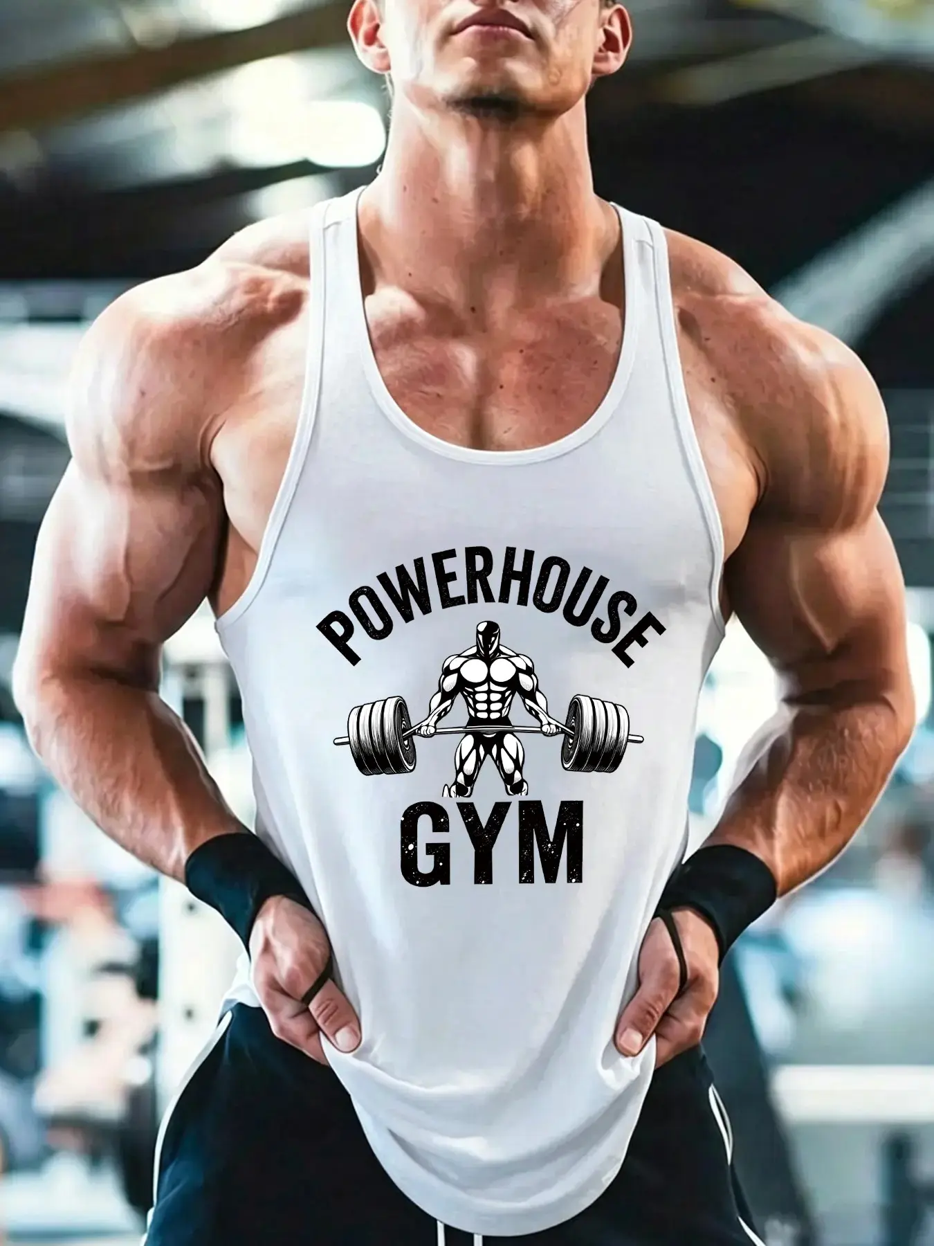 Powerhouse Gym Graphic Tank Top for Men - Slim Fit Workout Sleeveless Shirt, Breathable Muscle Tee for Bodybuilding, Streetwear Athleisure Vest for Gym, Casual & Light Outdoor Wear Fitness T-Shirt, Gymwear Tanks, Athletic Tops, Athletic Wear