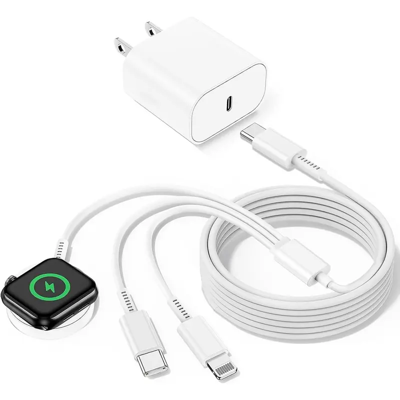 SANPRIO 3-in-1 Phone Charger Kit - Wired USB Charging Cable with 20W USB-C Wall Plug, 6ft Length Lightning Cable, Compact Portable International Travel Essential for iWatch Series & iPhone Series