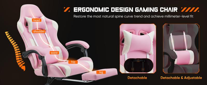 Gamig Chair Desk Chair - with Footrest and Lumbar Support, PU Leather Recliner with Headrest, Fixed Up Armrest, Height Adjustable with 360° Swivel,