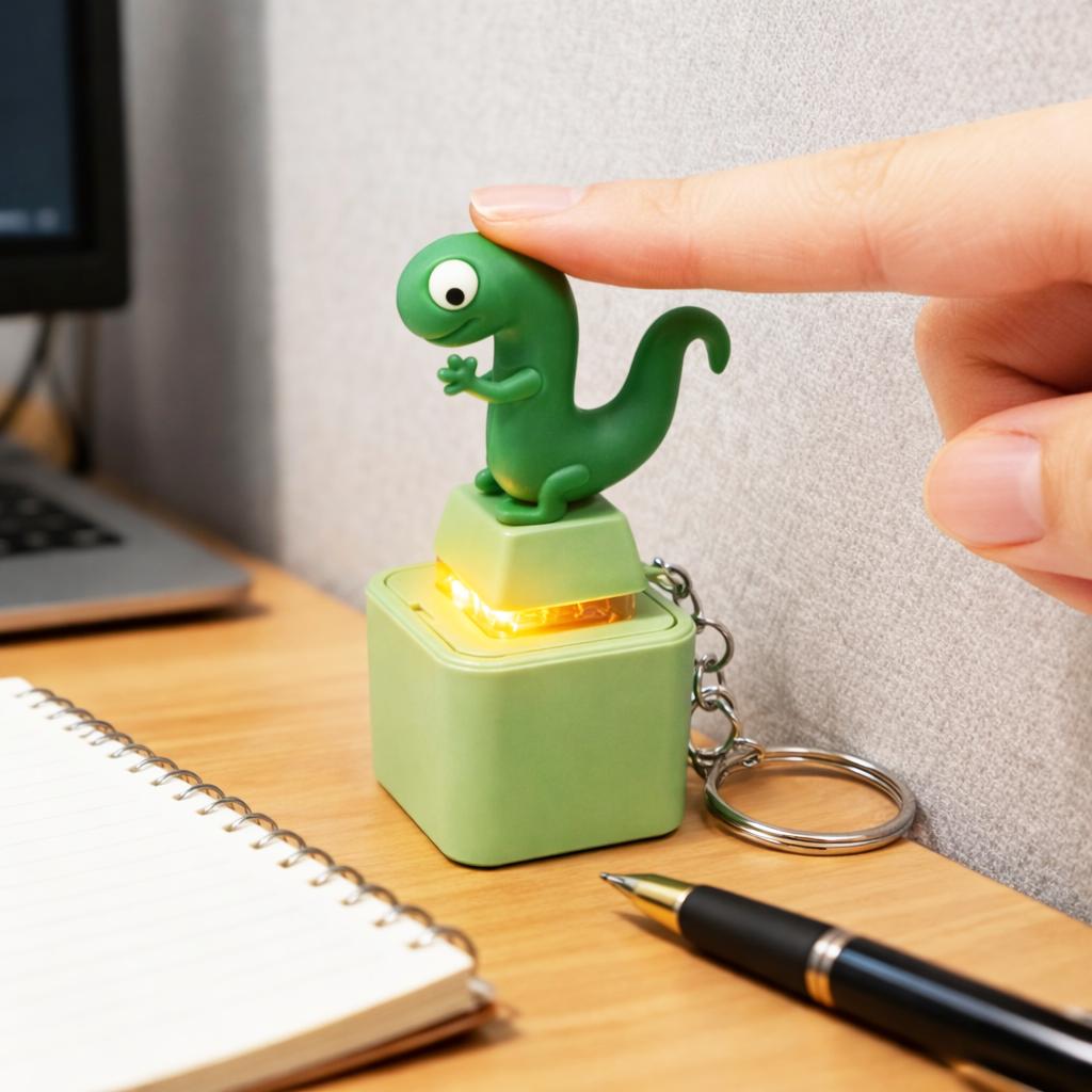 Lizard Stress Button Keychain: Light & Sound Anxiety Relief Toy