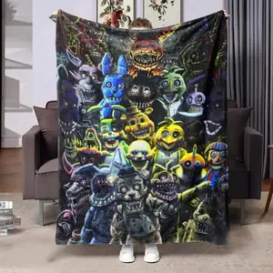 Soft Funny Throw Blanket Vintage Five Nights at Freddys Super Soft Printed Flannel Blanket - Multipurpose Comfortable Lightweight for Sofa Bedroom Office and Travel