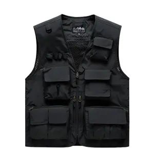 Lightweight Men's Nylon Vest - Breathable & Mesh-Lined with Multiple Pockets, Zippered Sleeveless Outdoor Photography & Fishing Vest for Casual Wear, All Seasons