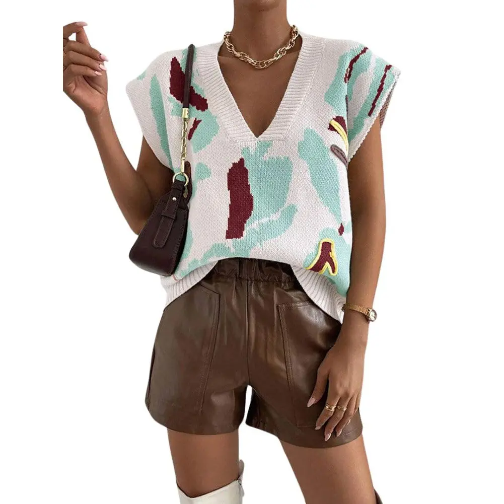 Chouyatou Women's Knit Color Block Floral Print Sleeveless Vest Tank Top - Vintage Contrast Trim, Casual Outfits, Comfortable Womenswear, Lady, Holidays, Vest Top, Colorblock, Floral Patchwork Women's Tanks & Camis, Vintage Floral