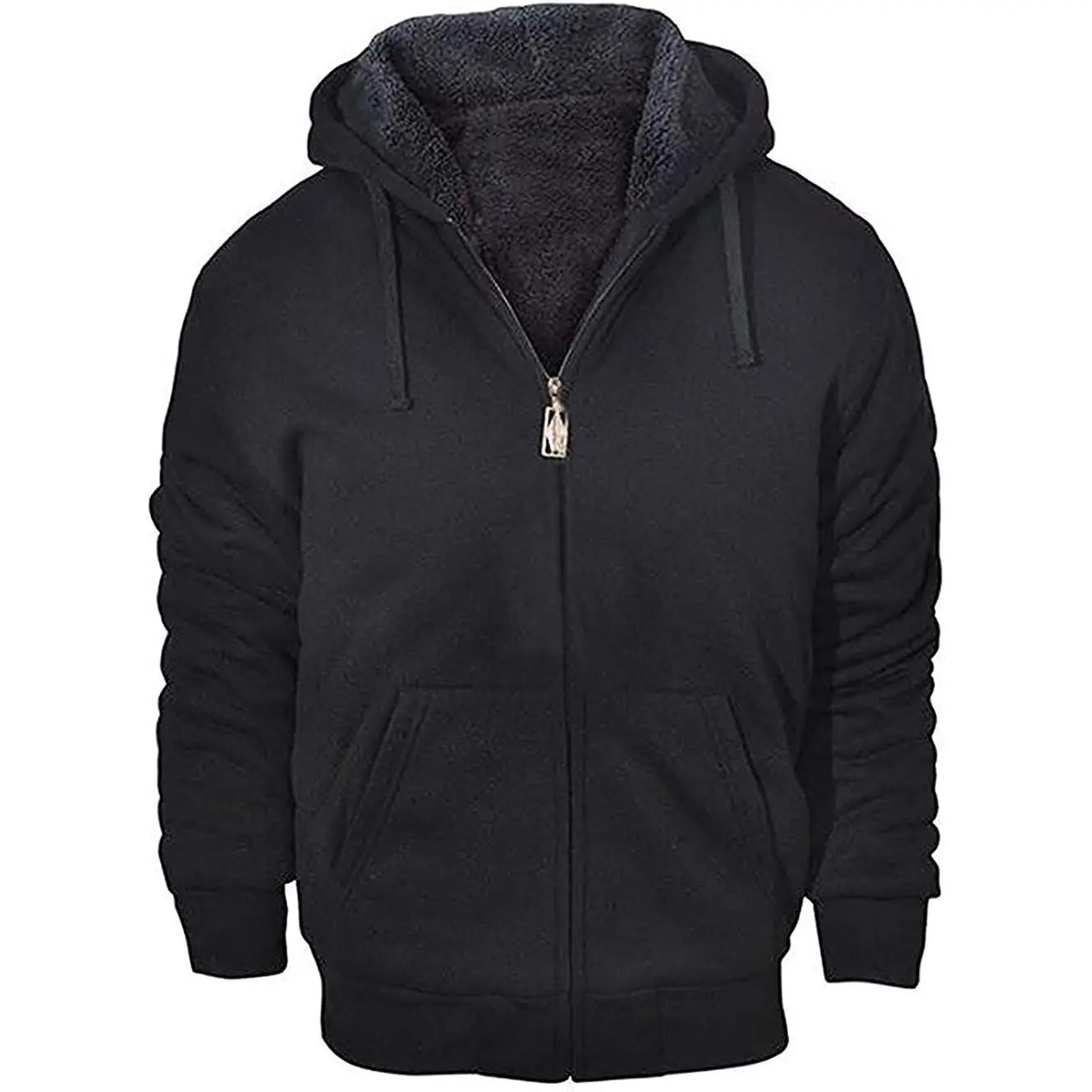 GEEK LIGHTING Men's Winter Hoodie Heavyweight Fleece Sweatshirt Full Zip Up Thick Sherpa Lined Casual Fitted Long Sleeve Medium Length All Gray