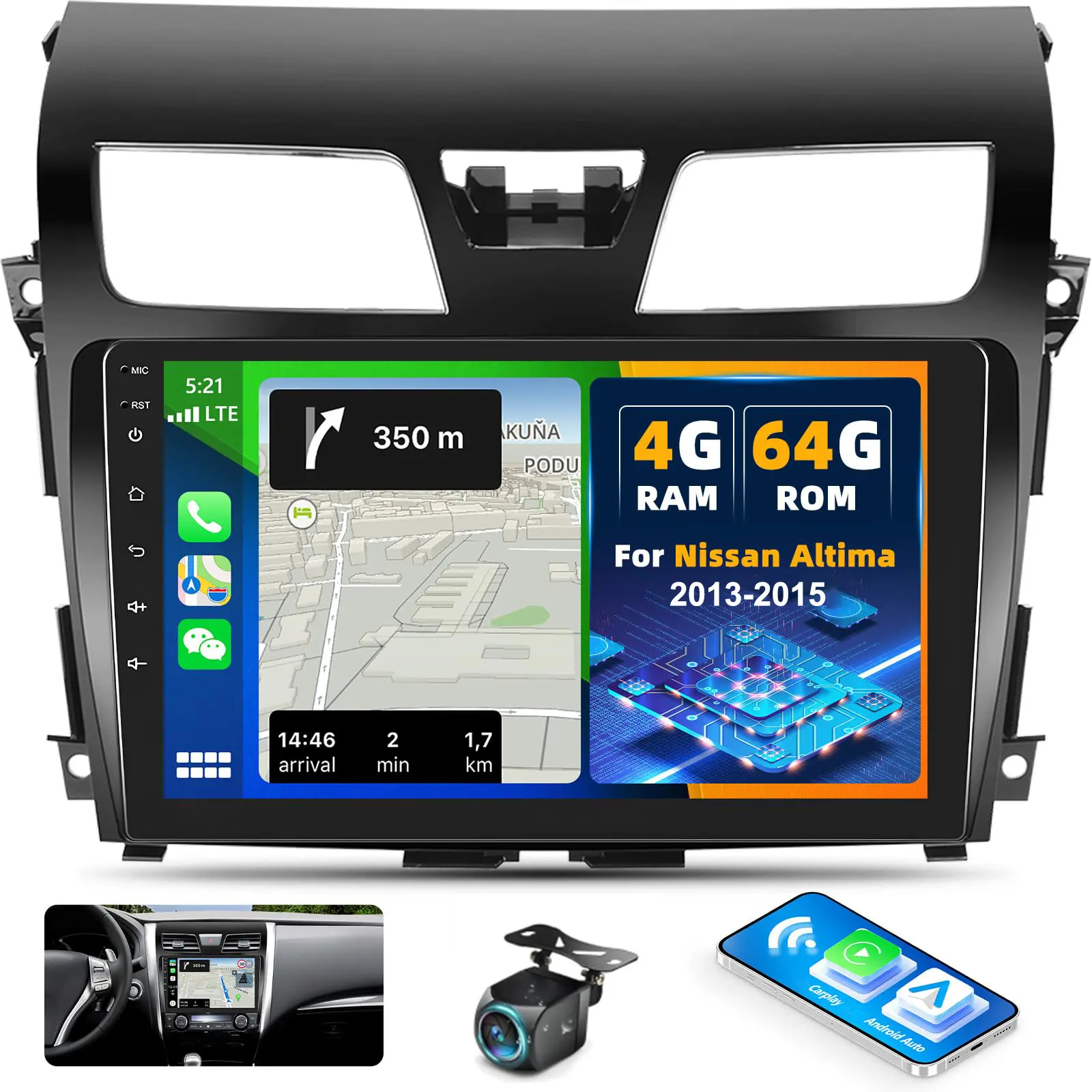 10.1-Inches High Definition Tempered Glass Touchscreen Android 13 Car Stereo for Nissan Altima 2013-2015, 2GB/4GB RAM, Wireless CarPlay, Android Auto, Mirror Link, WiFi, GPS, Bluetooth, Rear View Camera Input, FM/RDS Radio, Modern UI, In-Car Audio System
