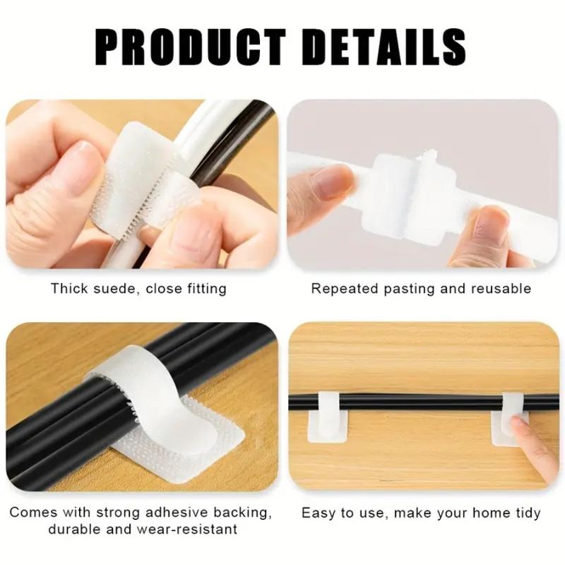 10/30 Piece Black/white Self-adhesive Nylon Zip Ties, Quick Bonding, Suitable for Desktop and Electrical Wiring, Reusable Zip Ties