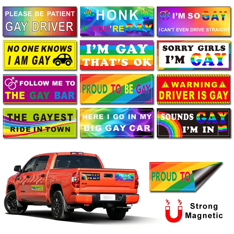 12PCS Waterproof LGBTQ Rainbow Pride Car Magnets, No Residue Magnetic Stickers for Truck & Vehicle, Durable Reusable Gay Pride Decor for Pride Month pride car decals